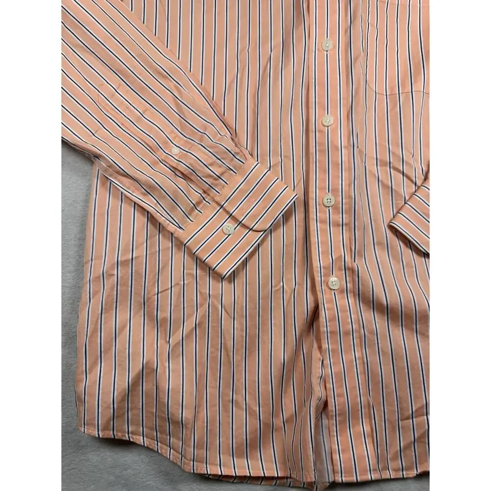 Fairway & Greene Mens M Orange Stripe Golf Shirt Long Sleeve Button Down Cotton